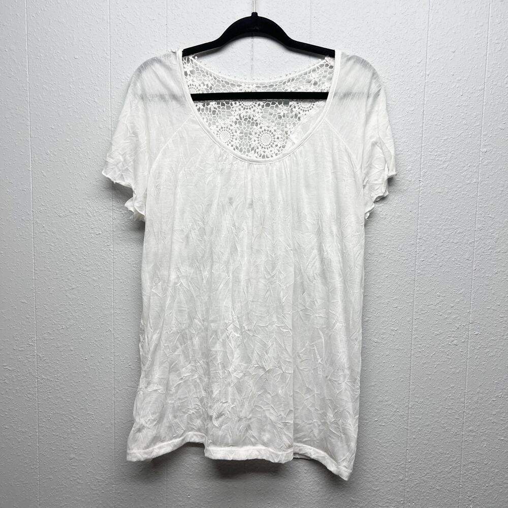 French Laundry Womens Top 1X Lightweight Lace Crinkled Boho Beachy Cottagecore